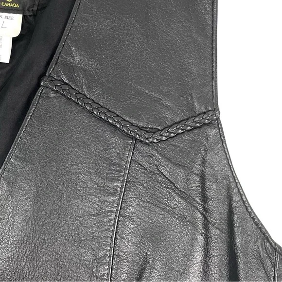 Vtg Le Cuir Niko Leather Biker Vest Black Size L, Eagle Embrossed Braided Detail - Picture 5 of 14